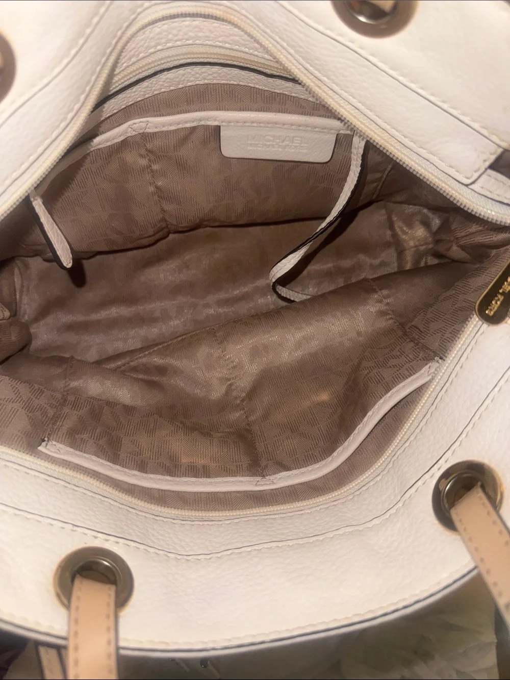 Michael Kors White Leather Tote with Tan Shoulder Straps